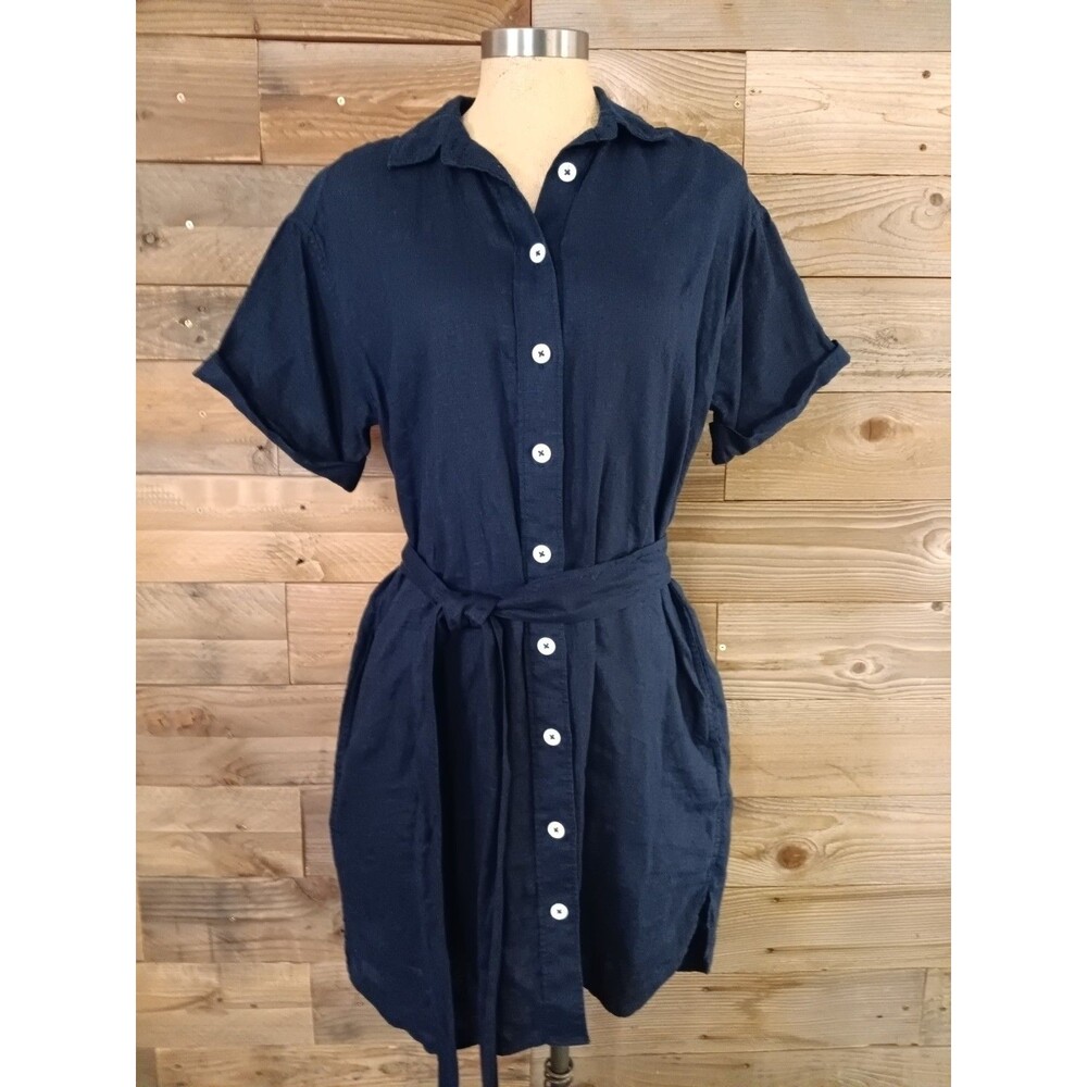 J.Crew 100% Linen Mini Shirt Dress Sz. XS Removable Belt EUC Pockets Button Up